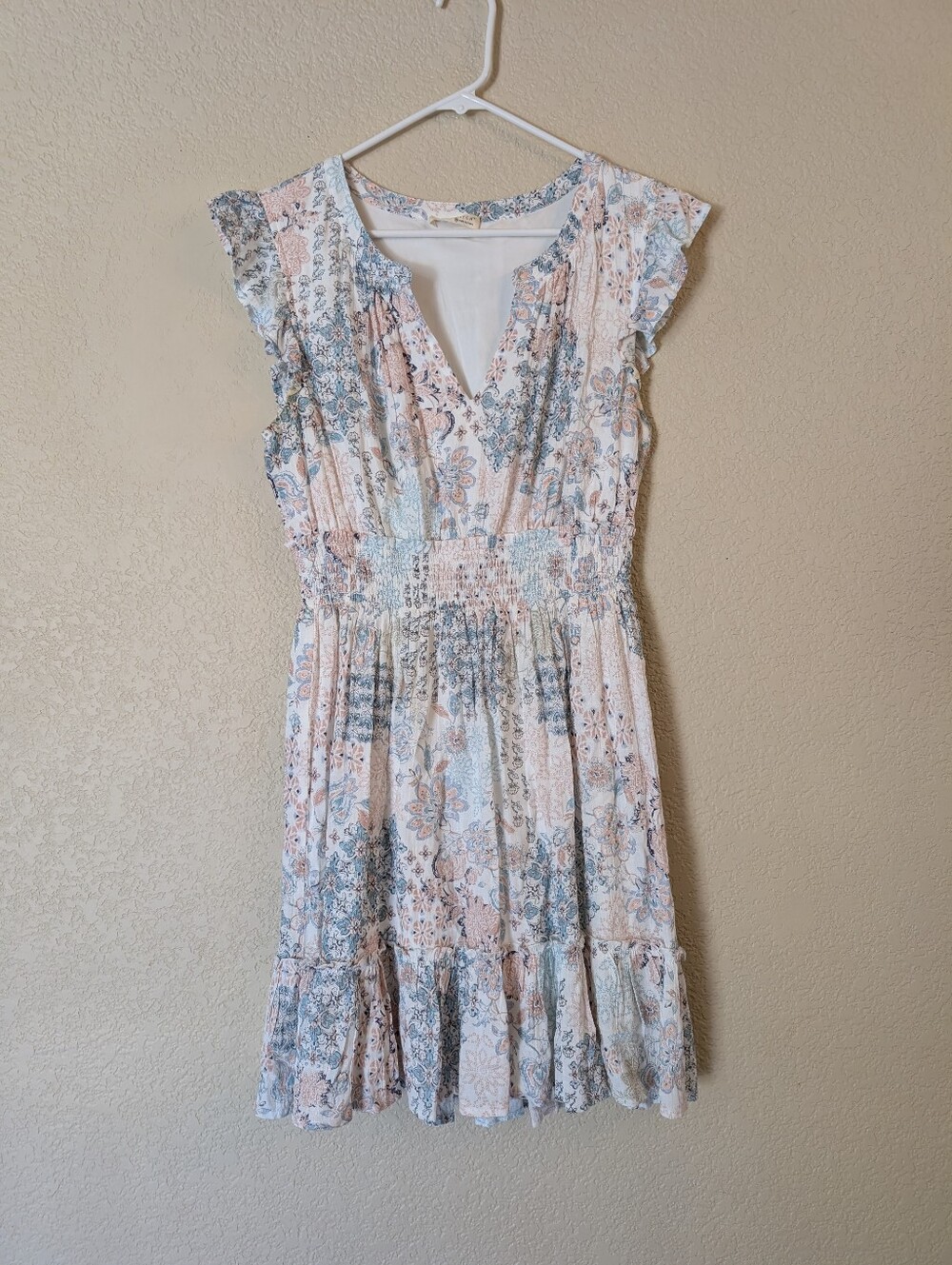 lovestitch Pastel Floral Smocked Midi Dress in Light Pink and Light Blue